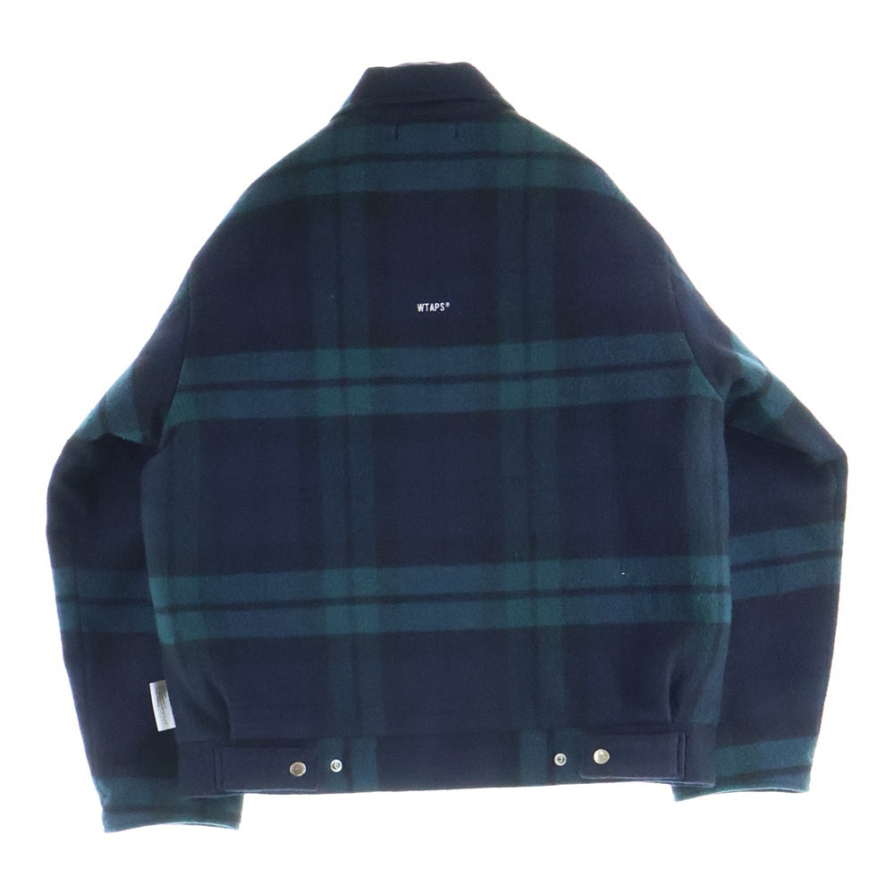WTAPS(ダブルタップス) 25AW WRECKER JACKET WOPL MELTON TEXTILE 252TQDT-JKM03 チェック柄 ウール ジップアップジャケット ブルゾン ネイビー