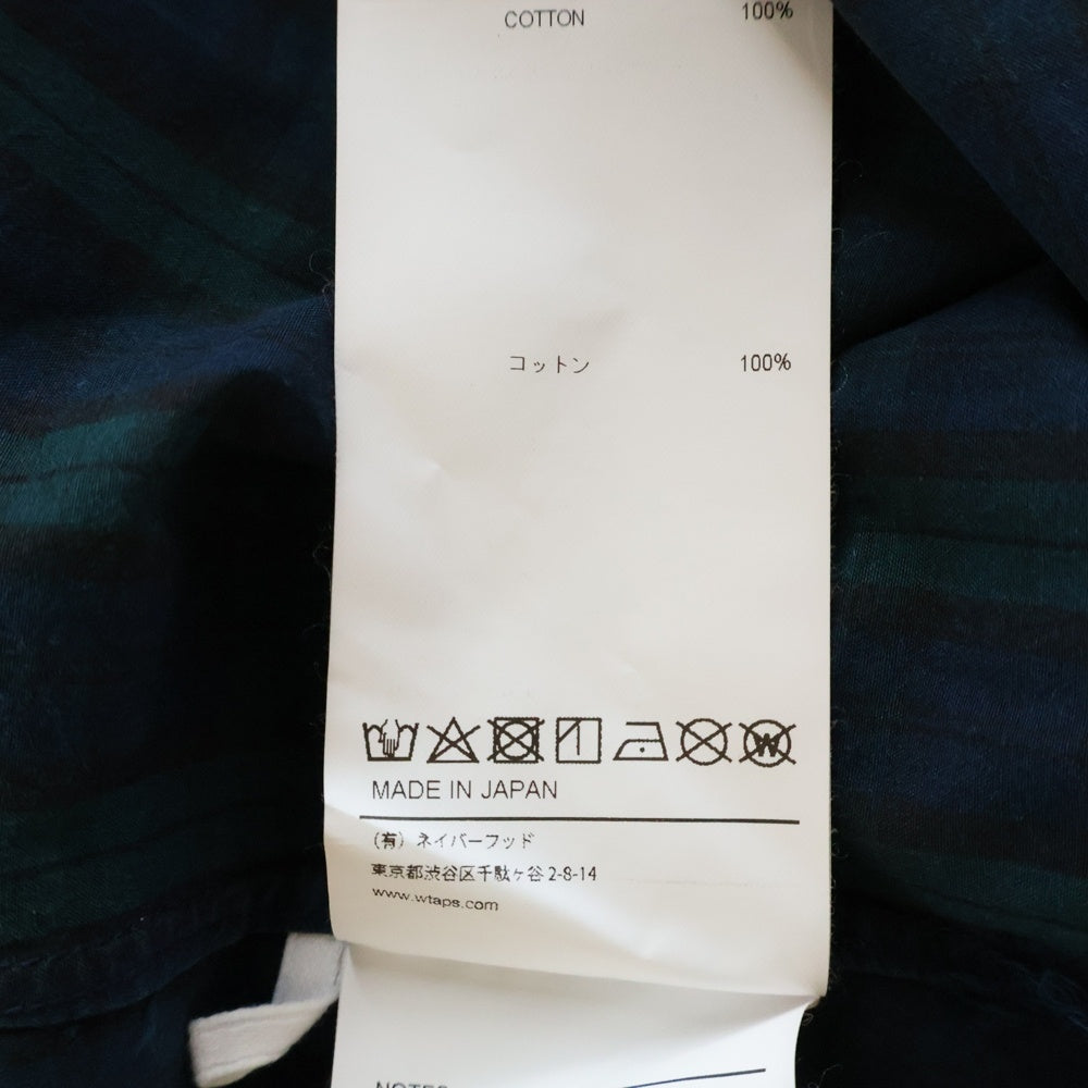 WTAPS(ダブルタップス) 25SS BD 04 SS COTTON BROADCLOTH コットンブロード チェック柄 半袖シャツ グリーン