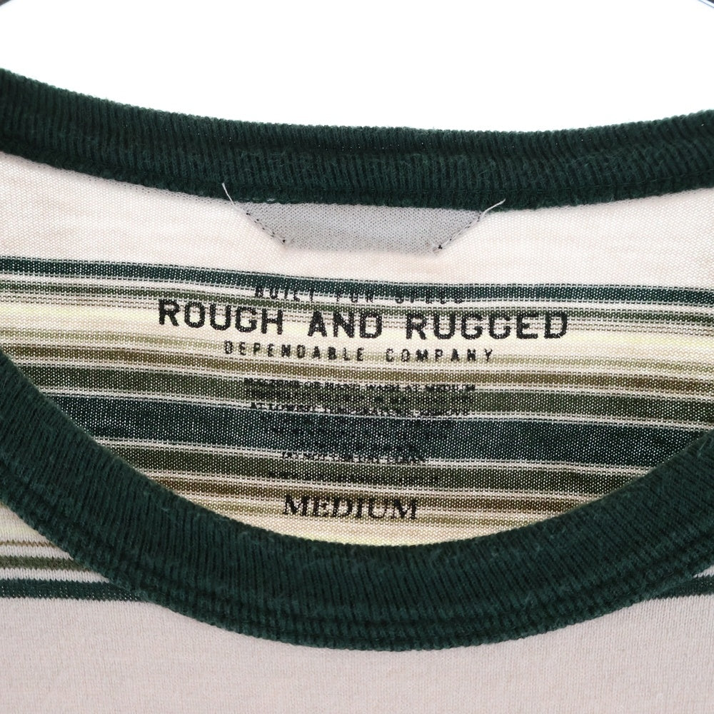 ROUGH AND RUGGED(ラフアンドラゲッド) ロゴ刺繍 クルーネック ボーダー半袖Tシャツ グリーン