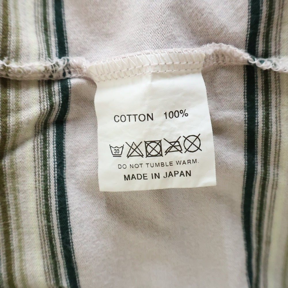 ROUGH AND RUGGED(ラフアンドラゲッド) ロゴ刺繍 クルーネック ボーダー半袖Tシャツ グリーン