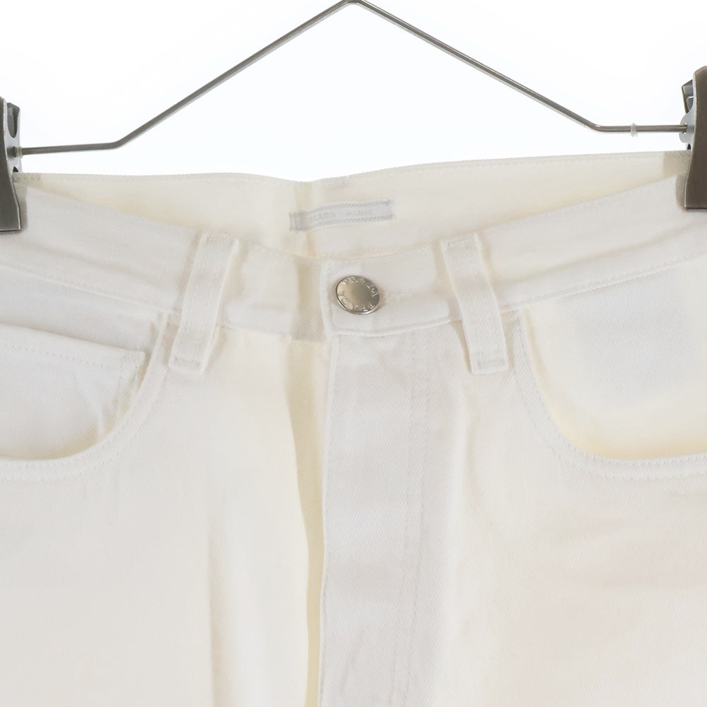 PRADA(プラダ) 21AW Cropped Tapered Jeans クロップドテーパードジーンズ デニムパンツ アンクルカット 5ポケット ボタンフライ トライアングルロゴプレート ホワイト GEP303