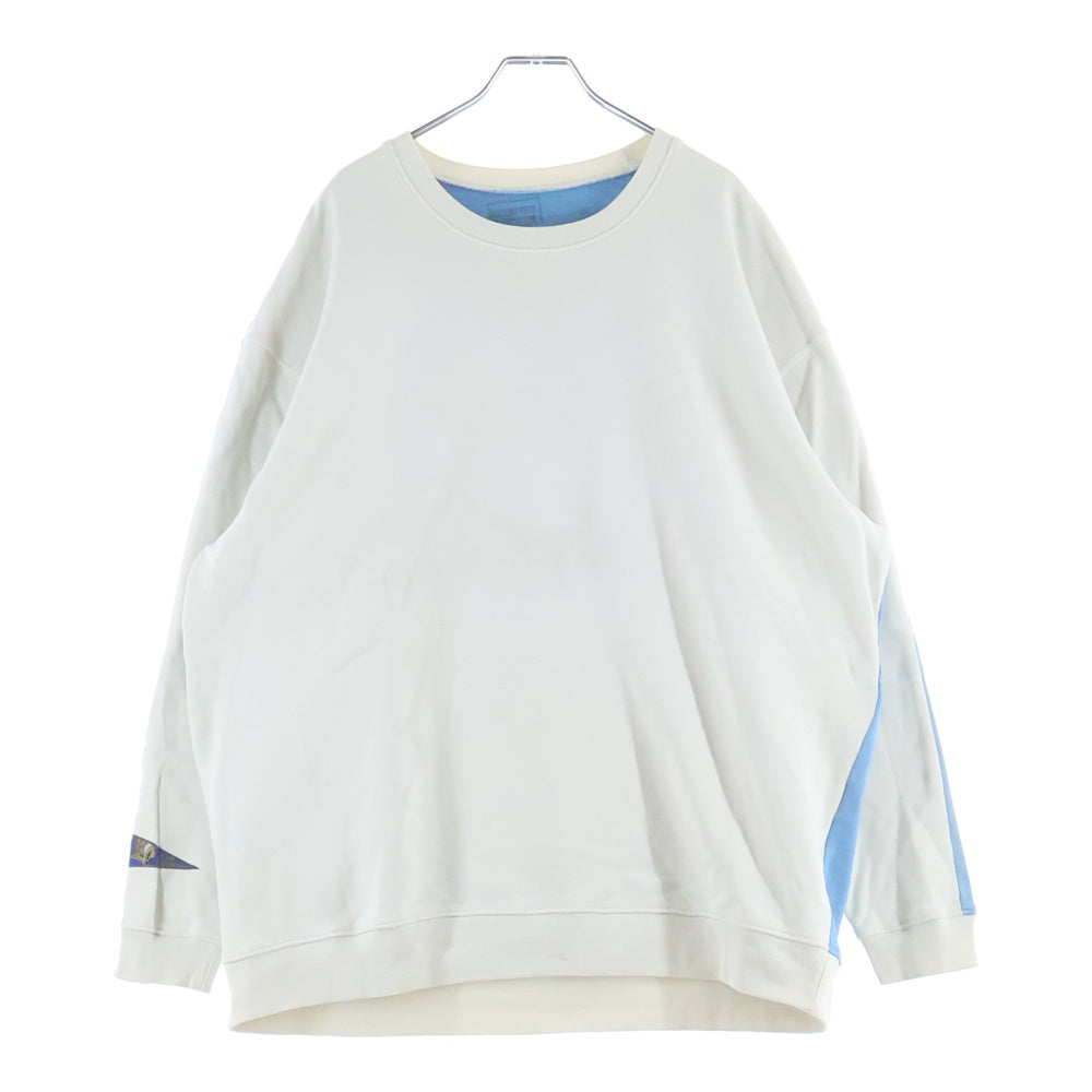 KAPITAL(キャピタル) 2Tones Remake Big Sweatshirt ボーンプリント ダメージ加工 クルーネックスウェットトレーナー ホワイト/ブルー EK-1021