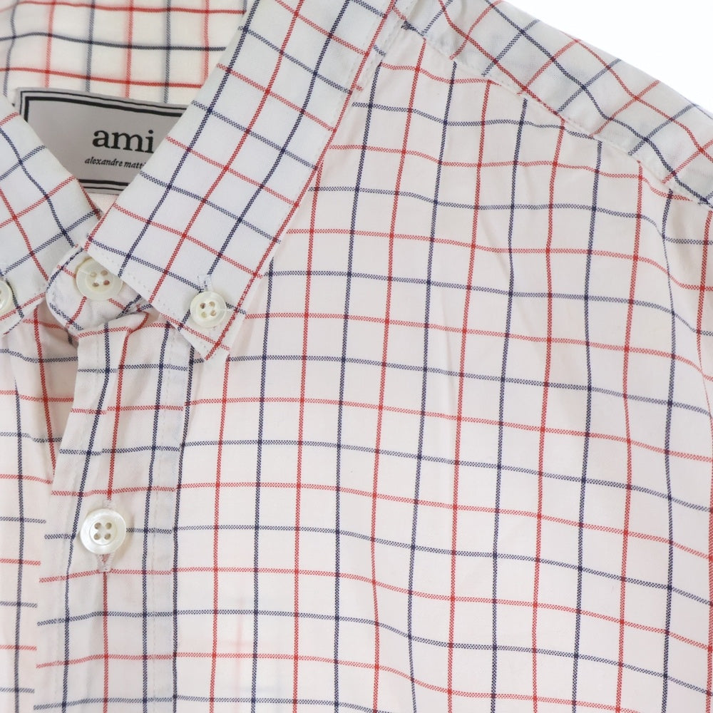 AMI Alexandre Mattiussi(アミアレクサンドルマテュッシ) Check Shirt ハートロゴ刺繍 長袖チェックシャツ ホワイト