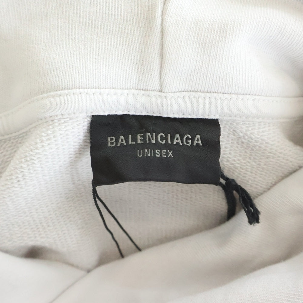 BALENCIAGA(バレンシアガ) 23SS Tape Type Ripped Pocket Hoodie テープロゴ ダメージ加工 プルオーバースウェットパーカー フーディー ホワイト 744441 TOVB1