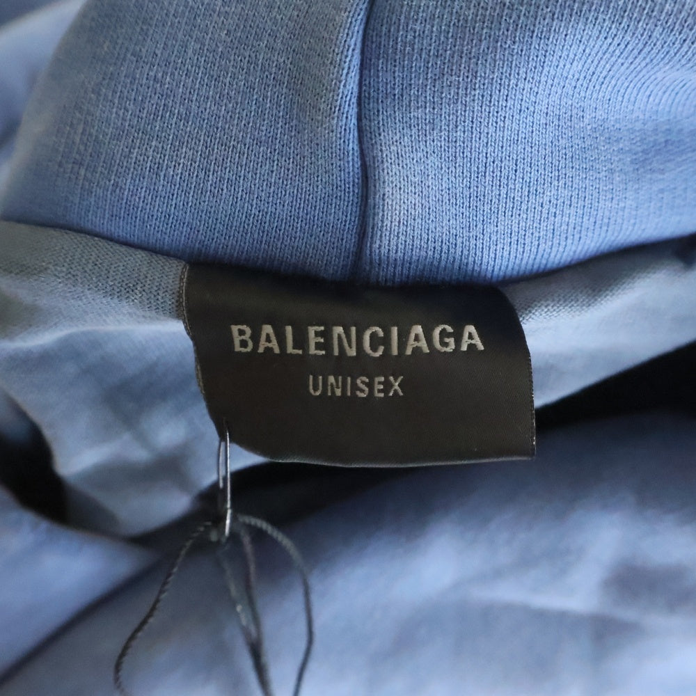 BALENCIAGA(バレンシアガ) Destroy Layered Sports Hoodie ダメージ加工 スポーツロゴ レイヤードプルオーバースウェットパーカー フーディー ネイビー