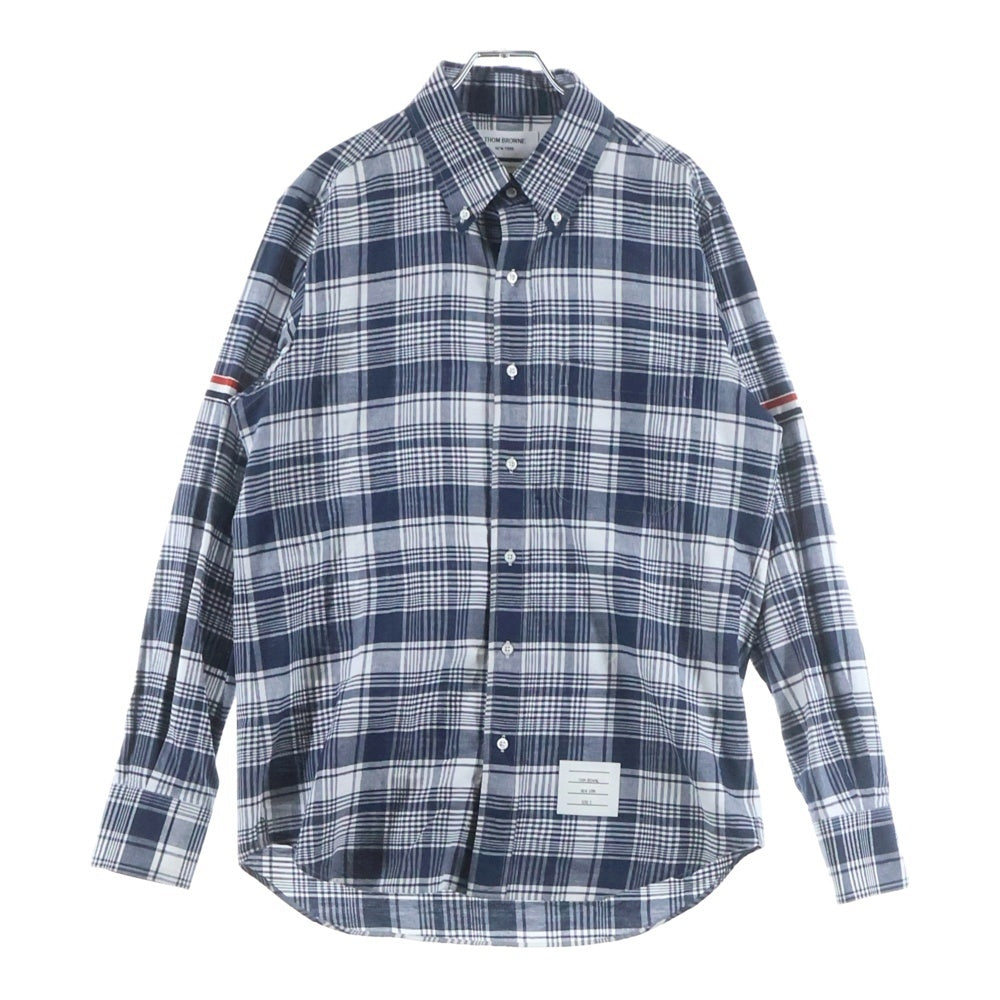 THOM BROWNE(トムブラウン) Button Down Shirt アームバンド ボタンダウン長袖チェックシャツ ネイビー MWL150E-06177100