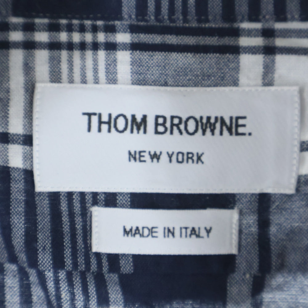 THOM BROWNE(トムブラウン) Button Down Shirt アームバンド ボタンダウン長袖チェックシャツ ネイビー MWL150E-06177100