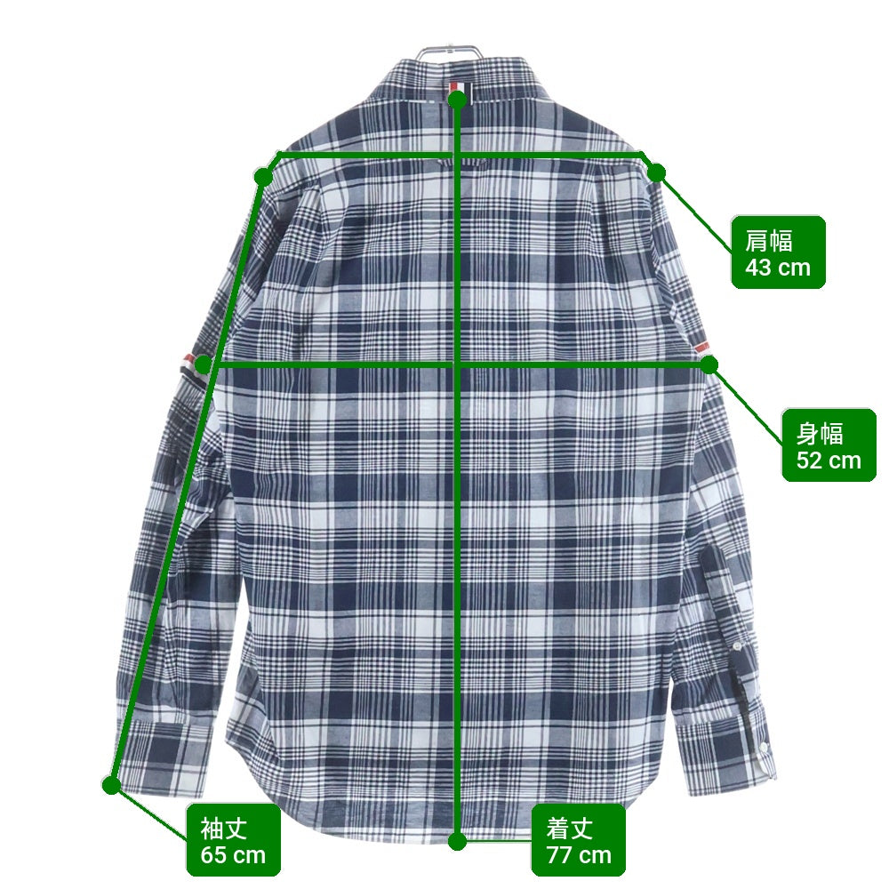 THOM BROWNE(トムブラウン) Button Down Shirt アームバンド ボタンダウン長袖チェックシャツ ネイビー MWL150E-06177100