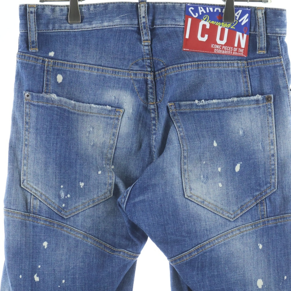 DSQUARED2(ディースクエアード) 21SS Tidy Biker Jean ペイント加工 ダメージ加工 スキニーデニムパンツ インディゴ S79LA0022 S30342