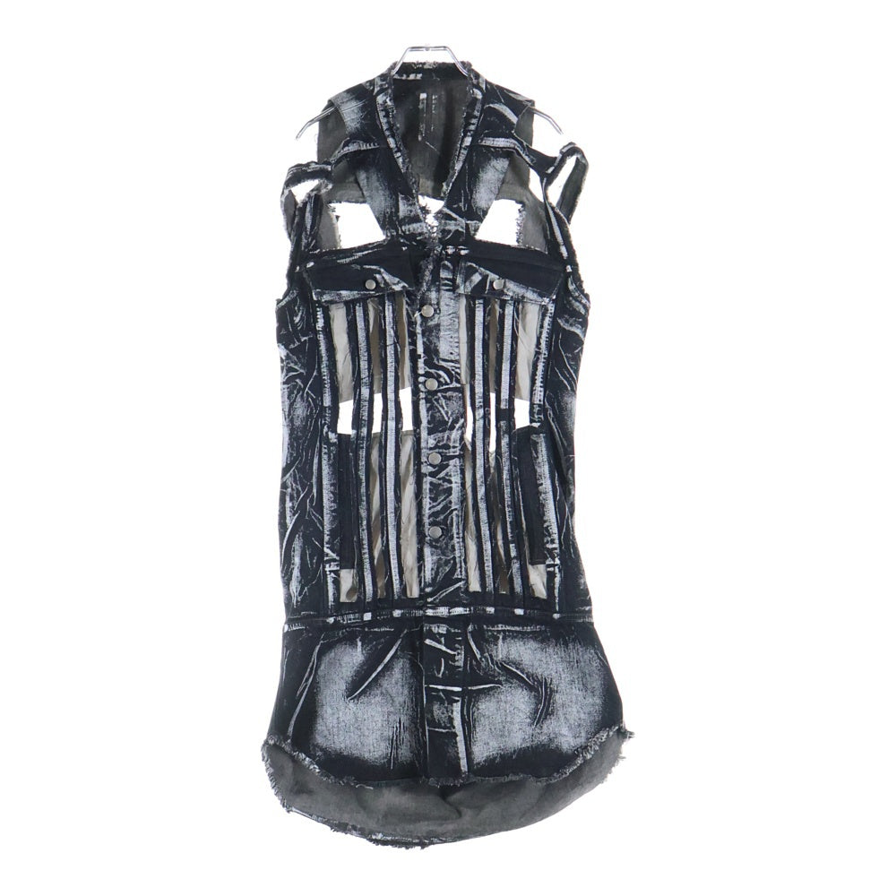 Rick Owens(リックオウエンス) 21AW SL TRUCKER LINER トラッカーライナー ペイントデニムジャケット ブラック RR02A5906-WF