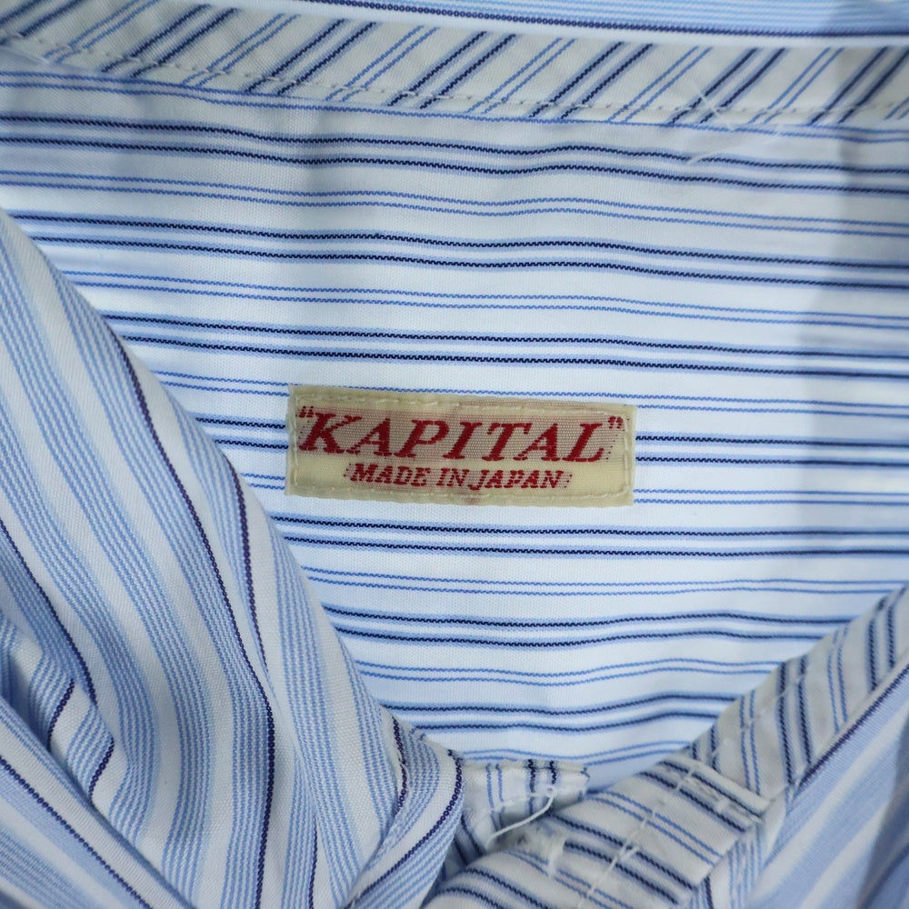 KAPITAL(キャピタル) Cotton Striped Bowtie Pubs Shirt K2010LS074 コットンストライプボウタイ長袖ストライプシャツ ホワイト/ブルー