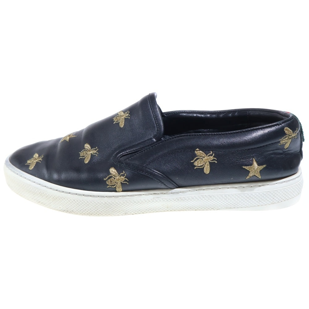 GUCCI(グッチ) Bee刺繍 レザーローカットスニーカー スリッポン ブラック 407364