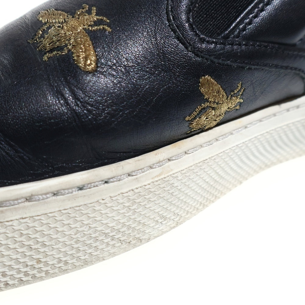 GUCCI(グッチ) Bee刺繍 レザーローカットスニーカー スリッポン ブラック 407364