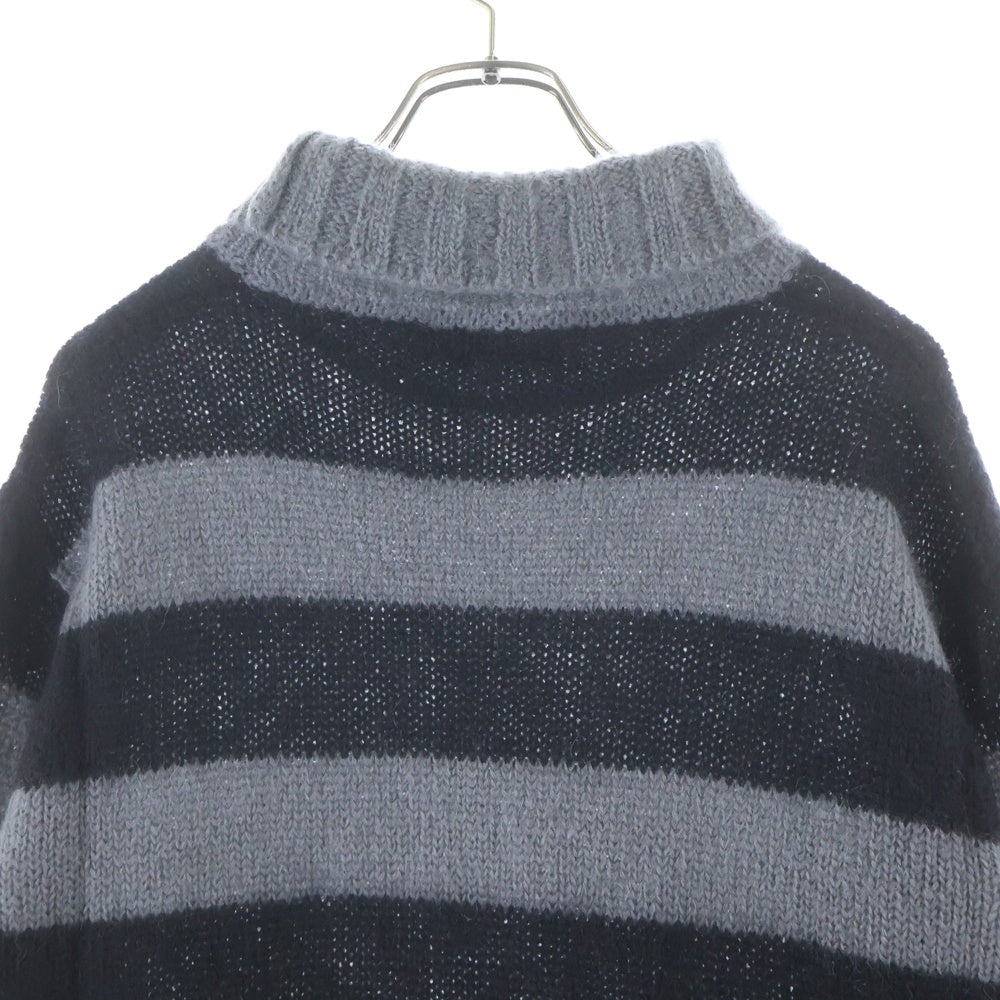 FENDI(フェンディ) 21AW Striped Turtleneck Mohair Knit Sweater タートルネック ボーダーニットセーター グレー FZY491 AH34