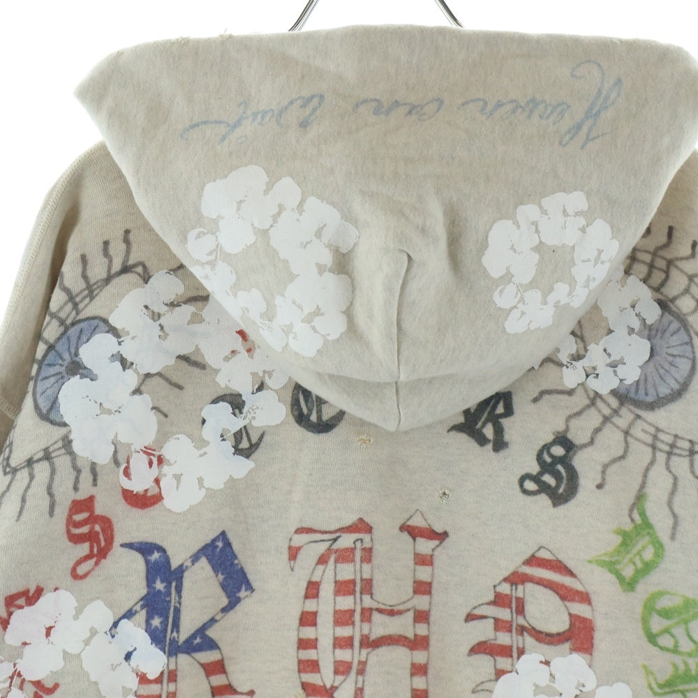 SAINT MICHAEL(セントマイケル) 22SS ×DENIM TEARS HOODIE GREENNAFFITTI デニムティアーズ グラフィティ ダメージ加工 プルオーバースウェットパーカー フーディー ベージュ SM-S22-0000-083