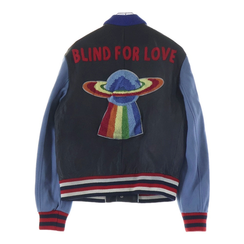 GUCCI(グッチ) Leather Stadium Jacket レザースタジアムジャケット スタジャン ブラック 526807 XG677