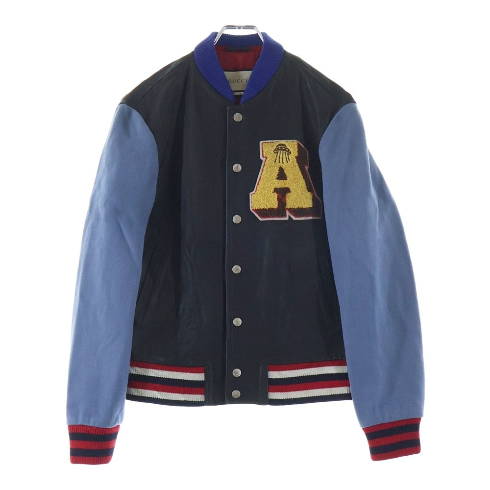 GUCCI(グッチ) Leather Stadium Jacket レザースタジアムジャケット スタジャン ブラック 526807 XG677