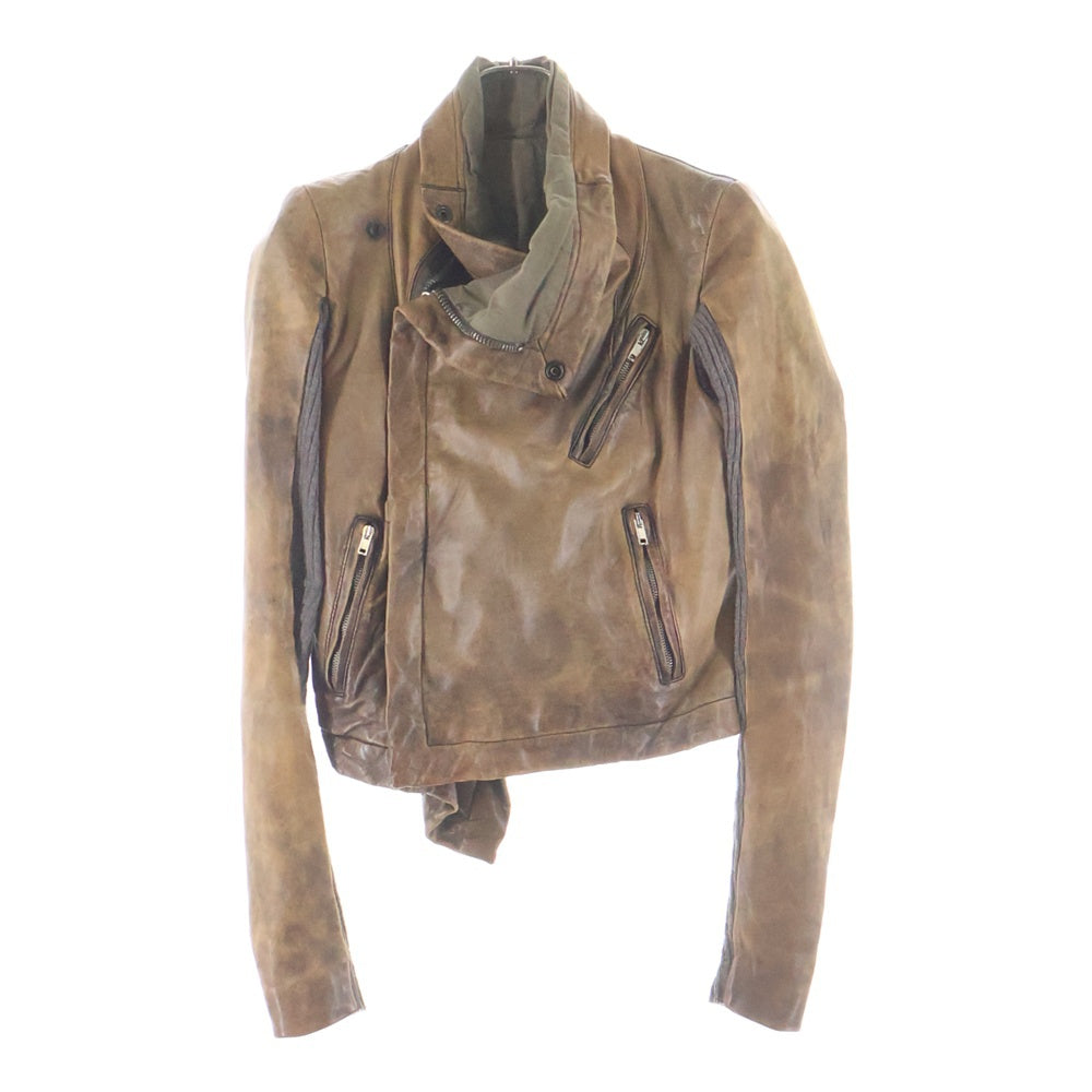 Rick Owens(リックオウエンス) Calf Leather Jacket カーフレザー ニット切替 レザージャケット ブラウン レディース RO1743-LE