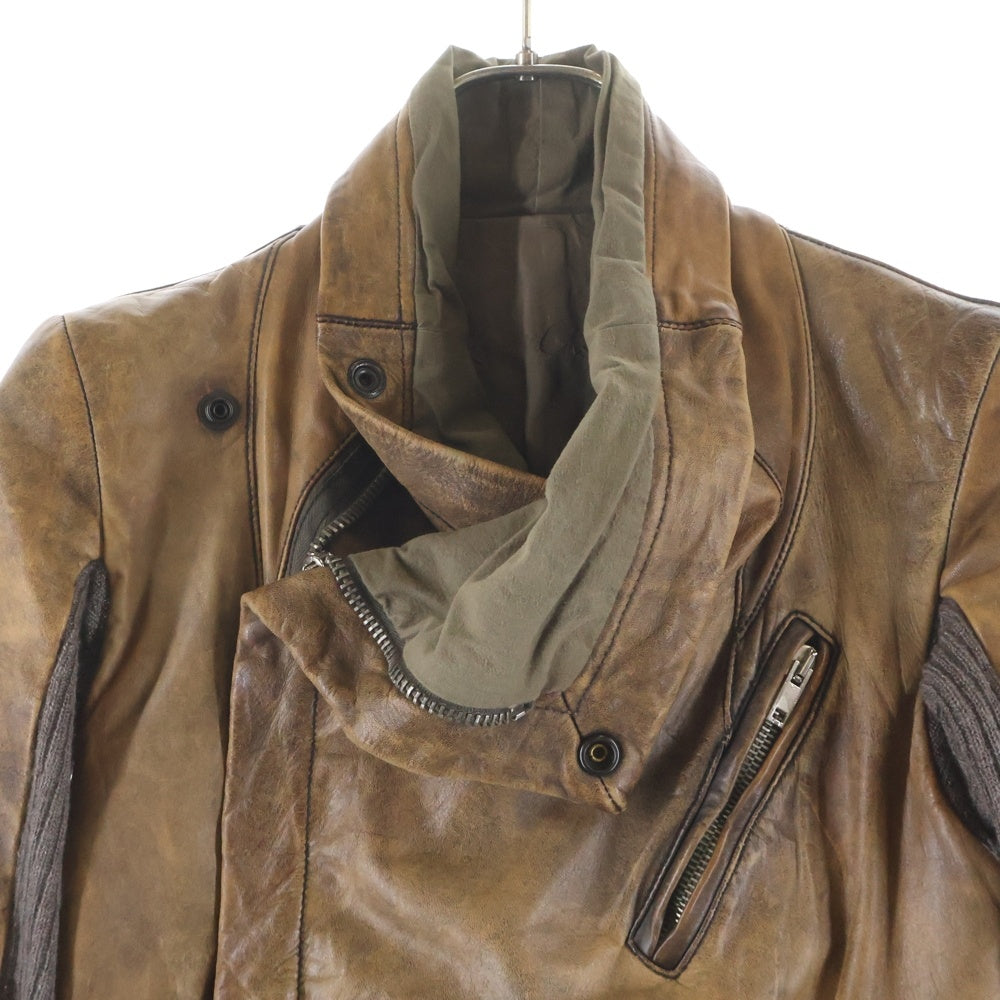 Rick Owens(リックオウエンス) Calf Leather Jacket カーフレザー ニット切替 レザージャケット ブラウン レディース RO1743-LE