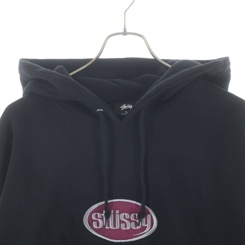 STUSSY(ステューシー) Oval Applique Pull Over Hoody Parker 118319 オーバルアップリケ プルオーバーフーディー パーカー ブラック