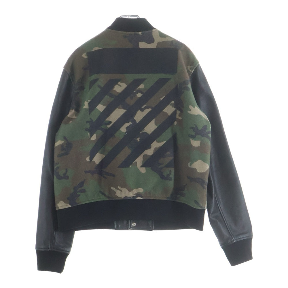 OFF-WHITE(オフホワイト) 16AW Stadium Jacket カモフラージュ 迷彩 レザー切替 スタジアムジャケット スタジャン カーキ