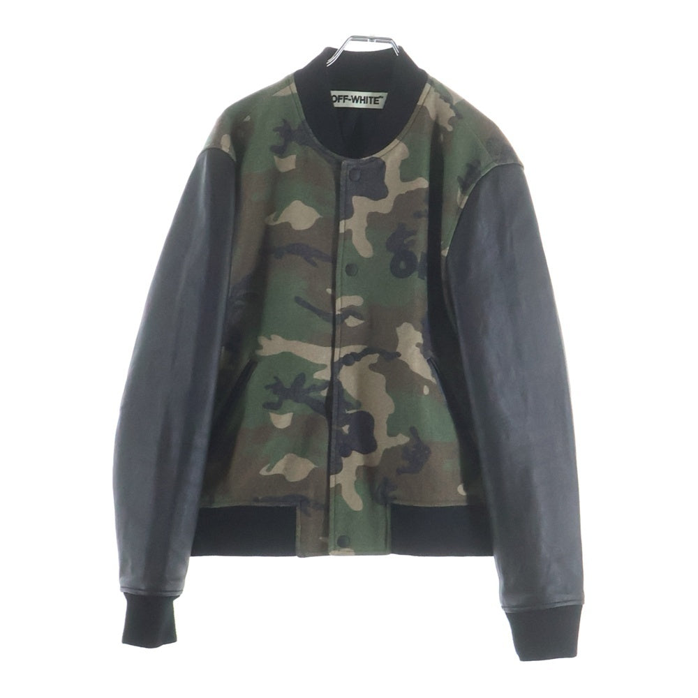 OFF-WHITE(オフホワイト) 16AW Stadium Jacket カモフラージュ 迷彩 レザー切替 スタジアムジャケット スタジャン カーキ