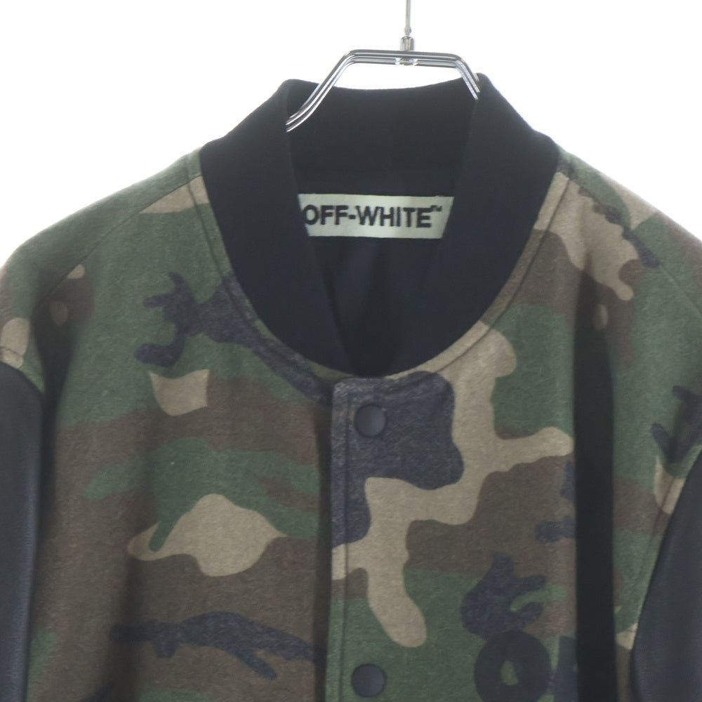 OFF-WHITE(オフホワイト) 16AW Stadium Jacket カモフラージュ 迷彩 レザー切替 スタジアムジャケット スタジャン カーキ