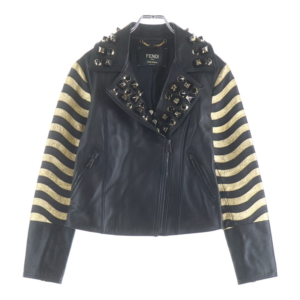 FENDI(フェンディ) Gold Edition Studded Leather Jacket スタッズレザージャケット ブラック FPJ662 S8K