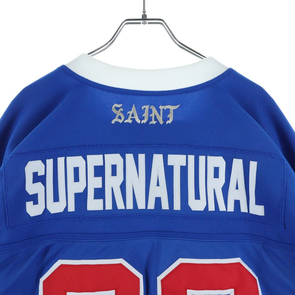 SAINT MICHAEL(セントマイケル) 23SS LS TEE GAMESHIRT ゲームシャツ ロゴ刺繍 長袖Tシャツ ブルー SM-S23-0000-034