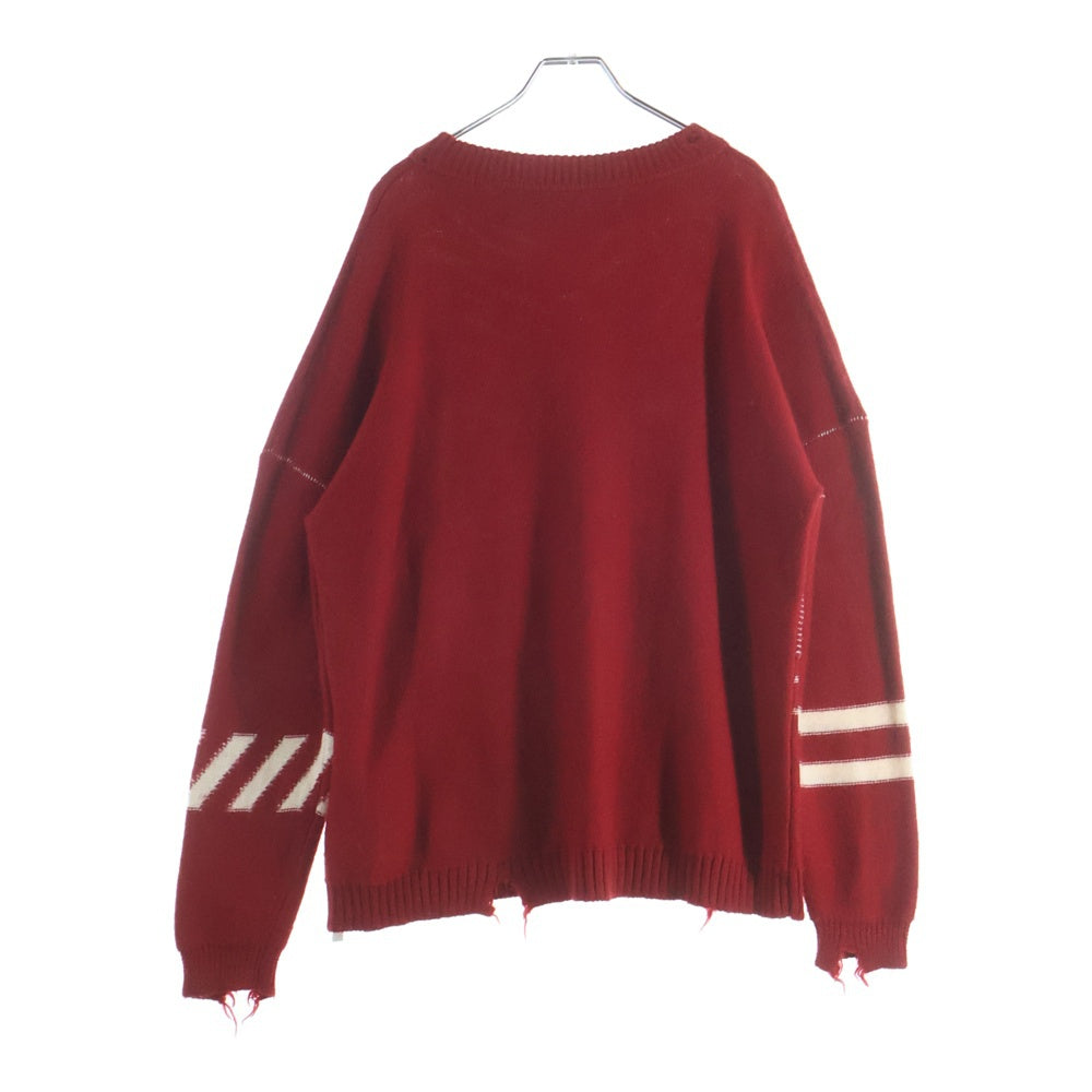 OFF-WHITE(オフホワイト) 19AW Wool Knit Sweater ダメージ加工 クルーネックウールニットセーター レッド OMHE016E19A28002