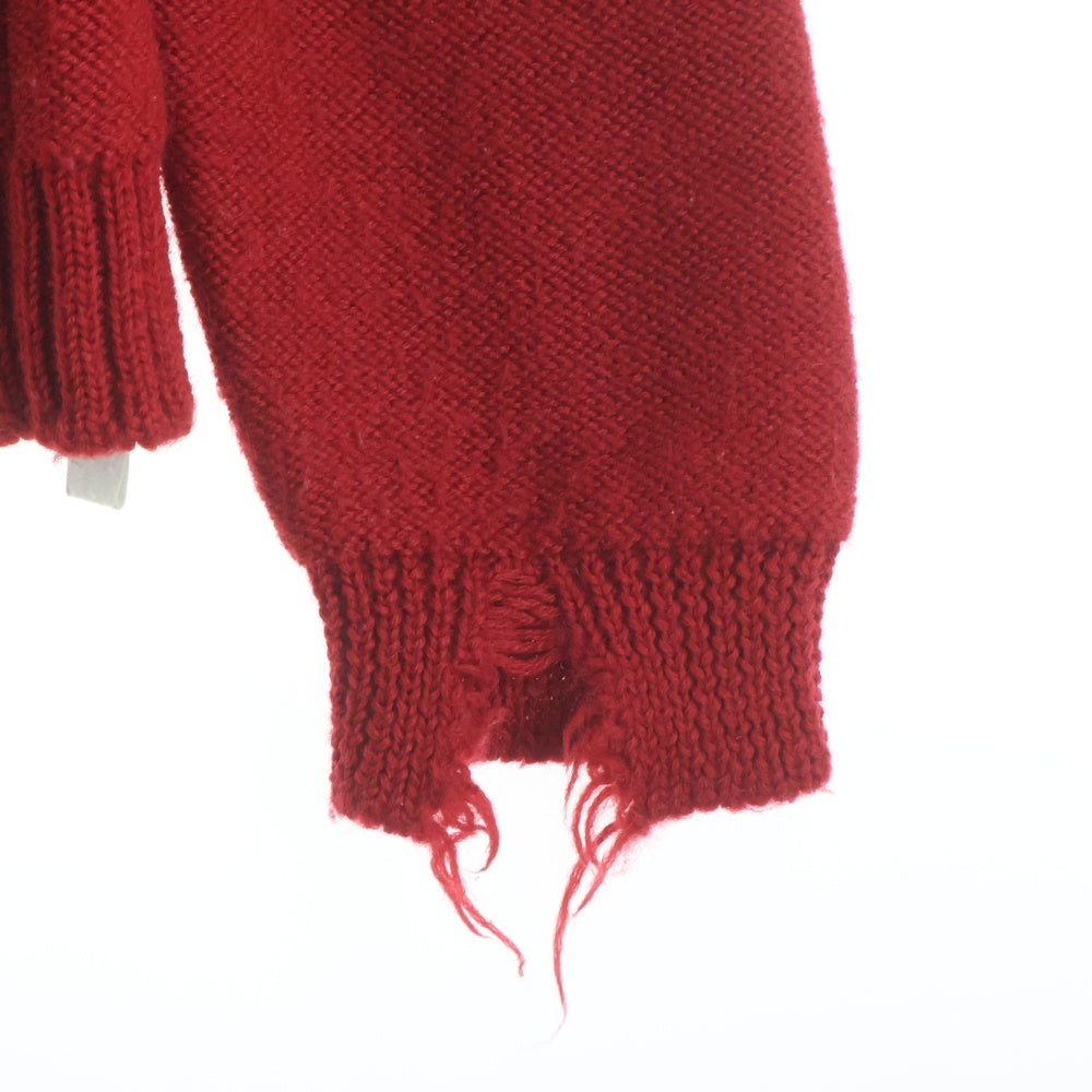 OFF-WHITE(オフホワイト) 19AW Wool Knit Sweater ダメージ加工 クルーネックウールニットセーター レッド OMHE016E19A28002