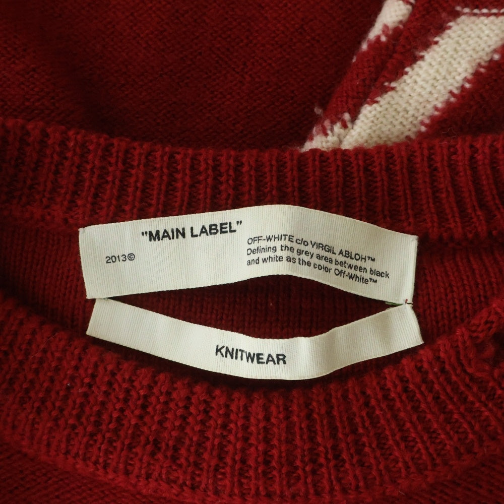 OFF-WHITE(オフホワイト) 19AW Wool Knit Sweater ダメージ加工 クルーネックウールニットセーター レッド OMHE016E19A28002