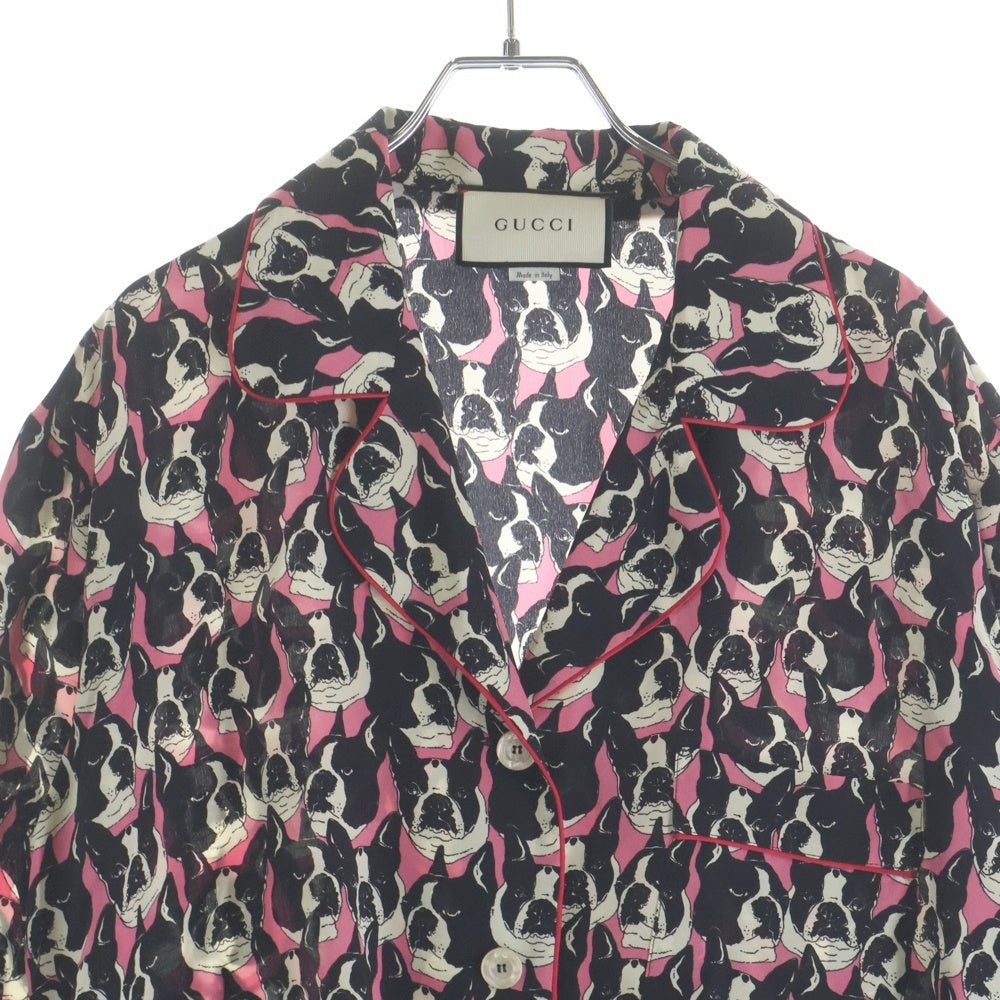GUCCI(グッチ) Silk Bulldog Shirt ブルドッグ シルク長袖シャツ ブラック 516566 ZLXI8