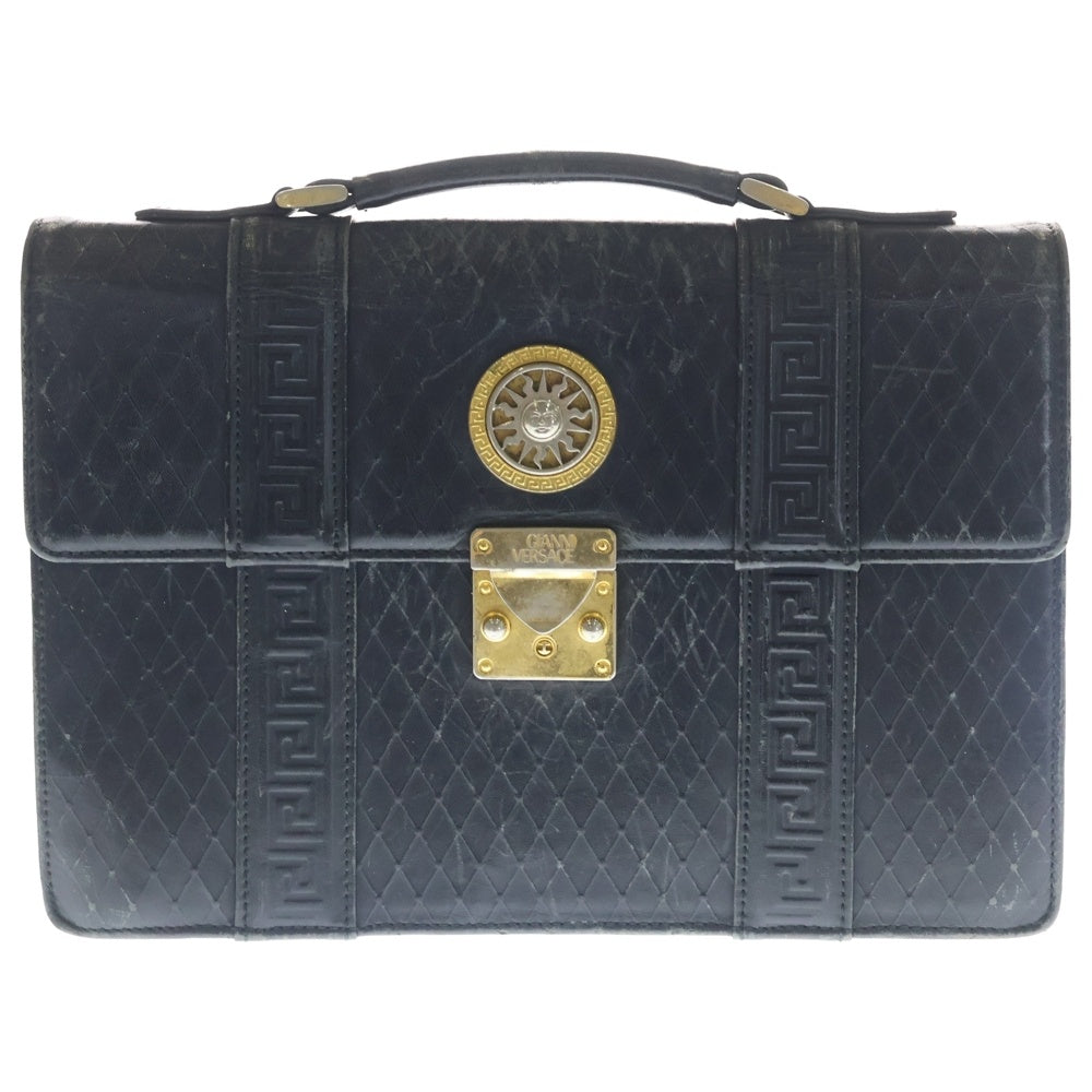 GIANNI VERSACE(ジャンニ ヴェルサーチ) 80S VINTAGE Briefcase メデューサロゴ レザーブリーフケース ハンドバッグ ブラック レディース