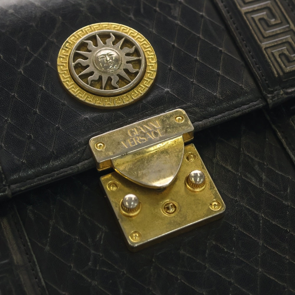 GIANNI VERSACE(ジャンニ ヴェルサーチ) 80S VINTAGE Briefcase メデューサロゴ レザーブリーフケース ハンドバッグ ブラック レディース