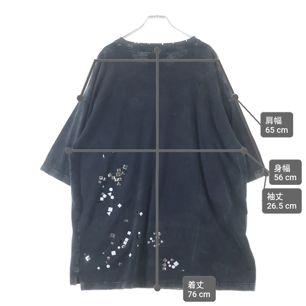 MAISON MIHARAYASUHIRO(メゾンミハラヤスヒロ) EMBELLISH BLEACH TEE ダメージ加工 スタッズ装飾半袖Tシャツ ブラック A15TS631