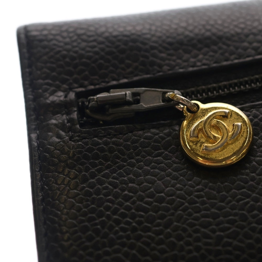 CHANEL(シャネル) キャビアスキン ココマーク 2つ折り長財布 レザーウォレット ブラック