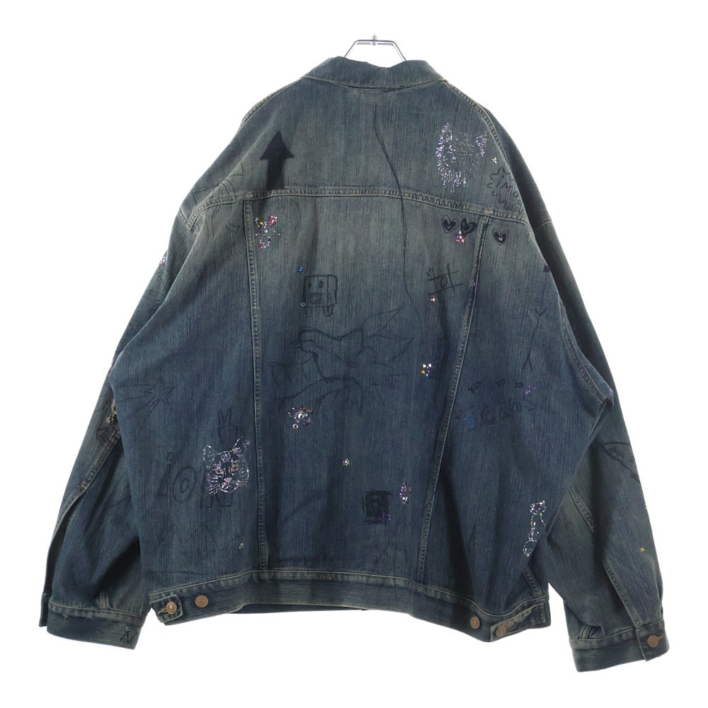BALENCIAGA(バレンシアガ) Distressed Graffiti Decoration Denim Jacket ダメージ加工 スパンコール装飾 グラフィティデニムジャケット インディゴ