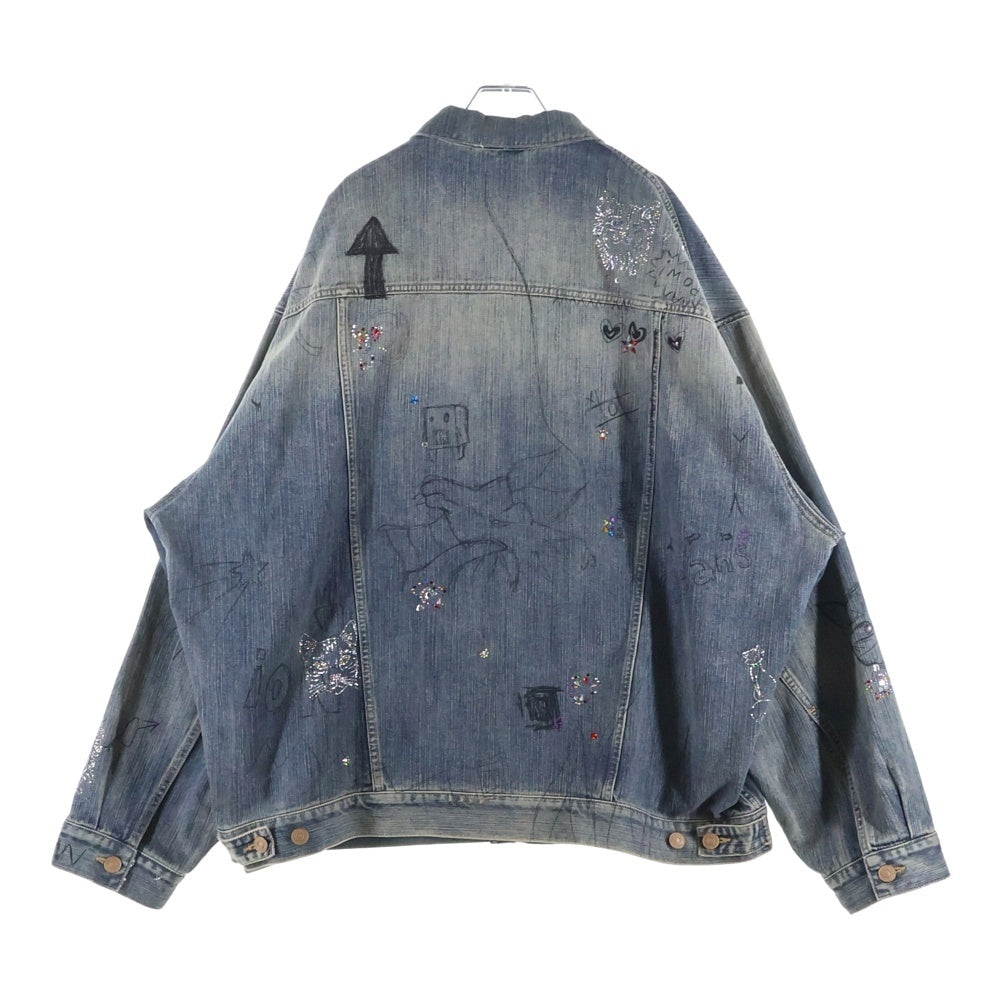 BALENCIAGA(バレンシアガ) Distressed Graffiti Decoration Denim Jacket ダメージ加工 スパンコール装飾 グラフィティデニムジャケット インディゴ