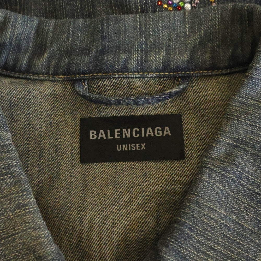 BALENCIAGA(バレンシアガ) Distressed Graffiti Decoration Denim Jacket ダメージ加工 スパンコール装飾 グラフィティデニムジャケット インディゴ