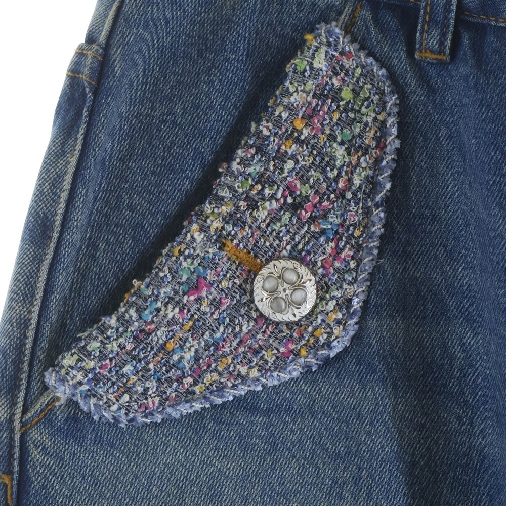 BIRTH OF ROYAL CHILD(バースオブロイヤルチャイルド) Tweed Patchwork Wide Jeans ツイードパッチワーク ワイドデニムパンツ インディゴ