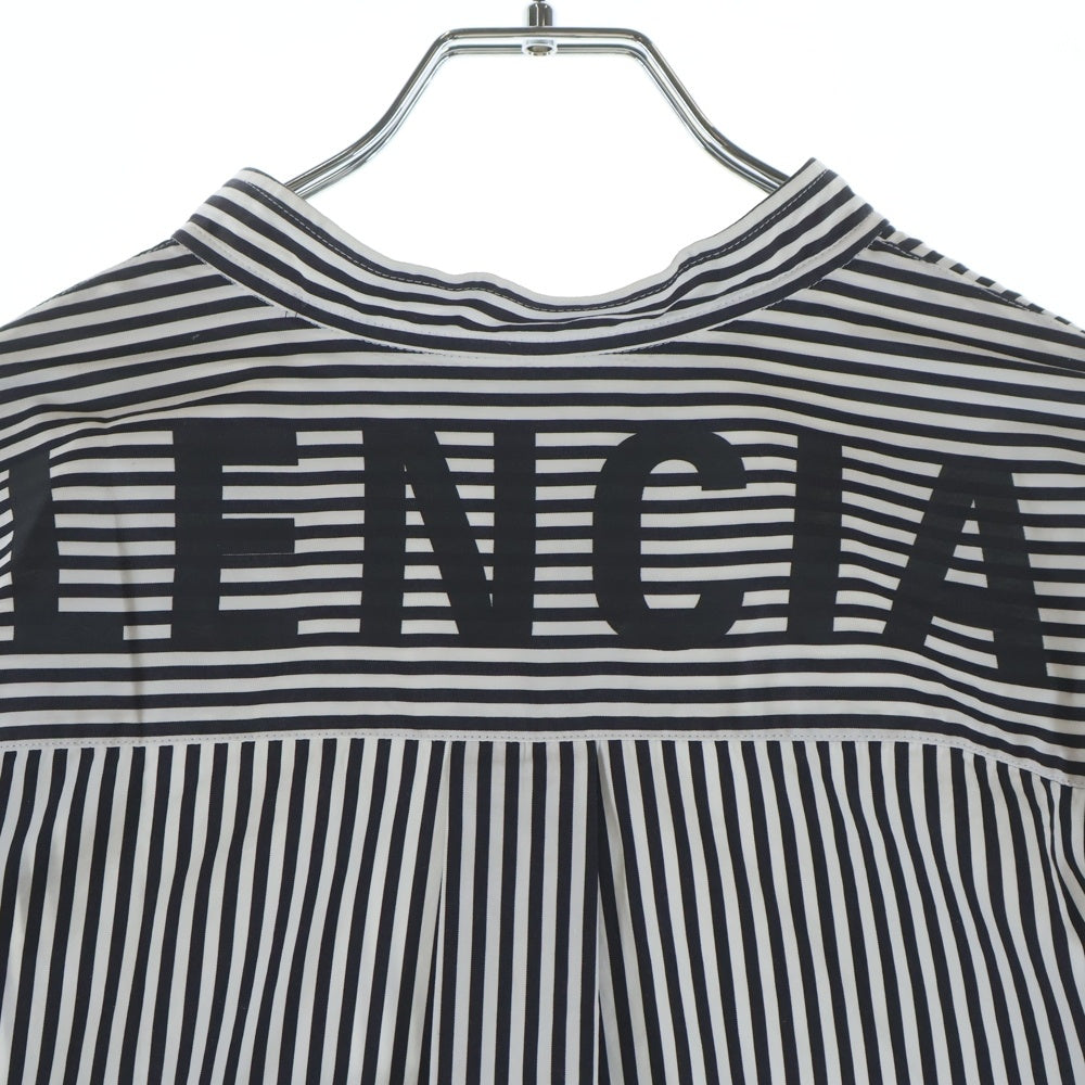 BALENCIAGA(バレンシアガ) バックロゴプリント ネックリボンストライプ 長袖シャツ レディース ホワイト/ブラック 520497 TDM09