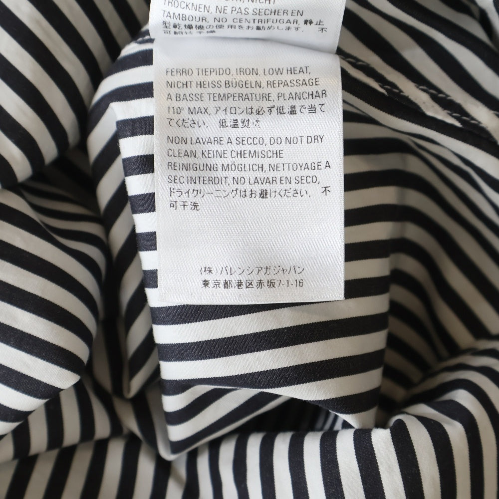 BALENCIAGA(バレンシアガ) バックロゴプリント ネックリボンストライプ 長袖シャツ レディース ホワイト/ブラック 520497 TDM09