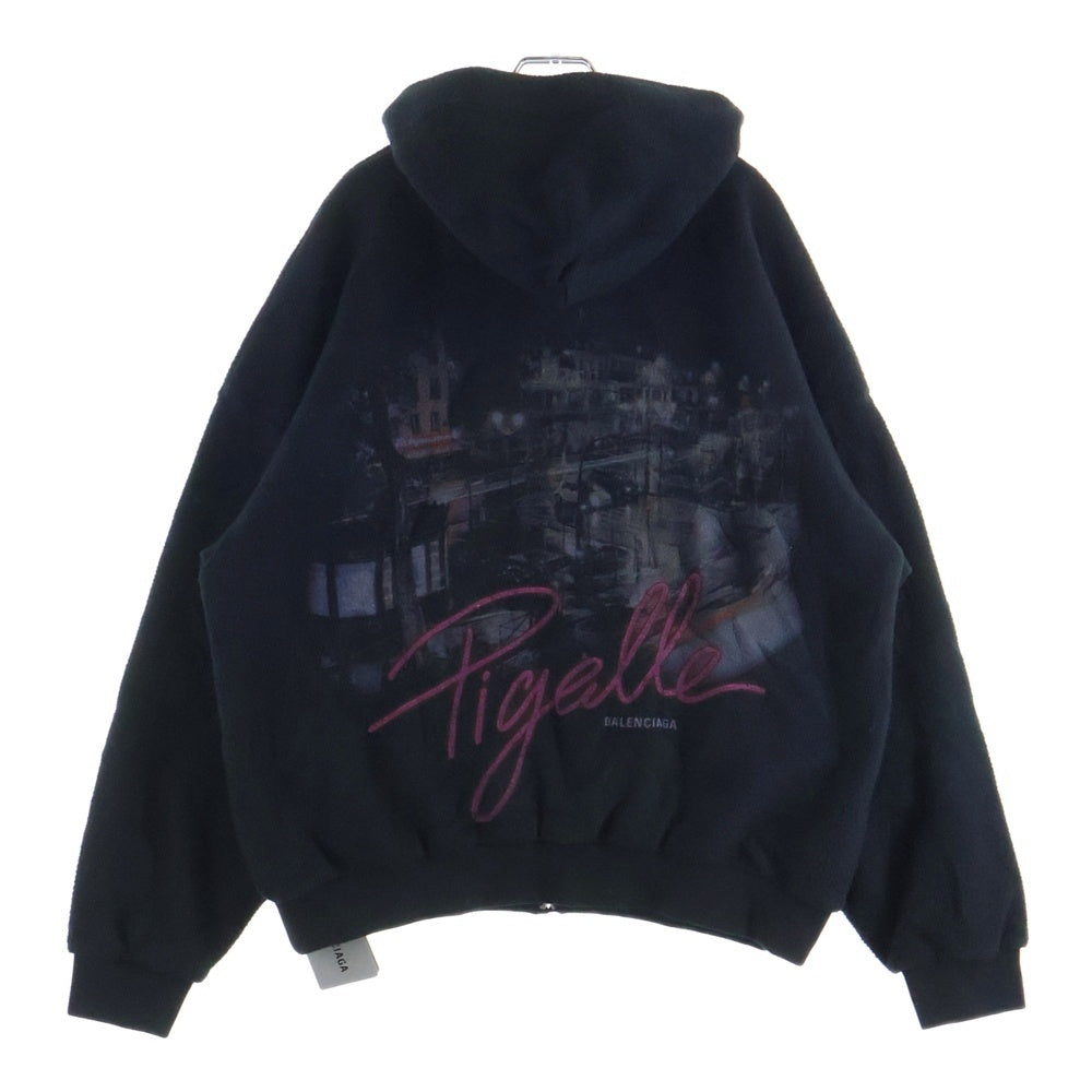 BALENCIAGA(バレンシアガ) OUTERWEAR ZIP-UP HOODIE 768694 TRVZ8 ア フリース ジップアップ バックロゴジャケット ブラック