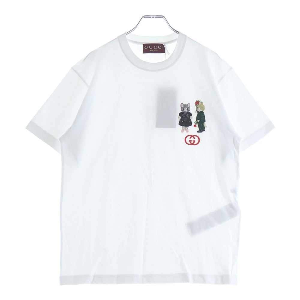 GUCCI(グッチ) Higuchi Yuko T-Shirt 日本限定 ヒグチユウコ ロゴ刺繍半袖Tシャツ ホワイト 855021 XJHTN