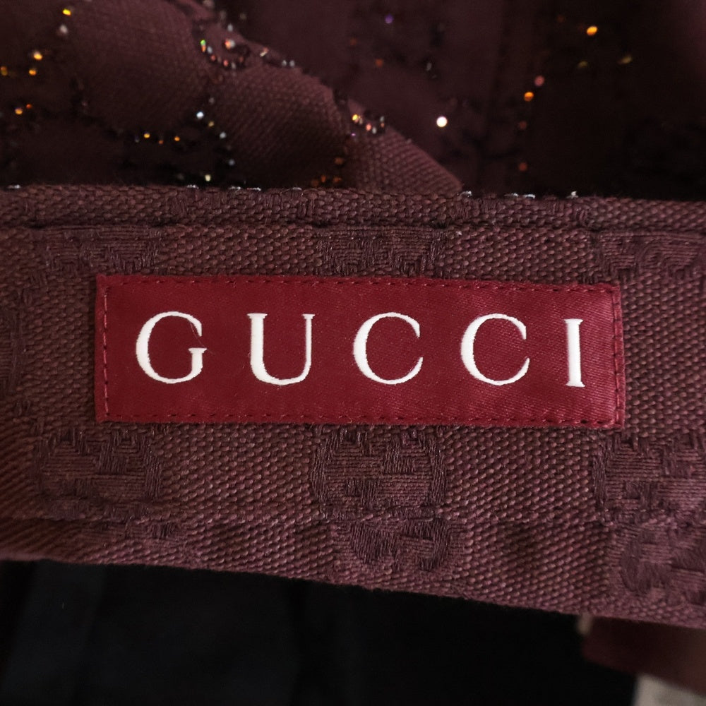 GUCCI(グッチ) Crystal GG Canvas Shorts ラインストーン装飾 GGキャンバス ショーツ ハーフパンツ バーガンディ 855092 ZKU09