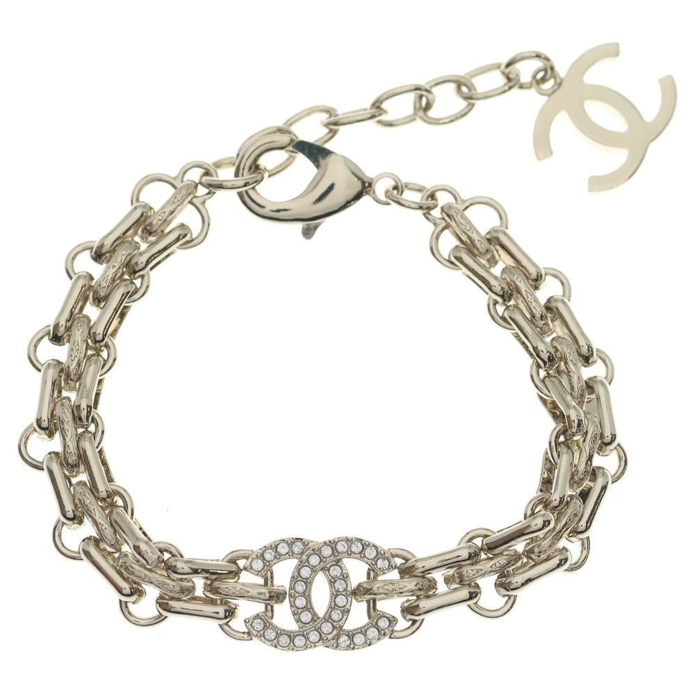 CHANEL(シャネル) ココマーク ラインストーン装飾 チェーンブレスレット ゴールド レディース