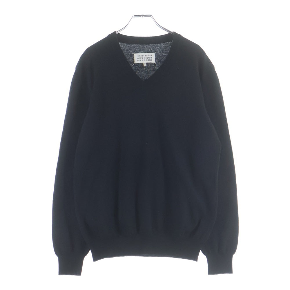 Maison Margiela(メゾンマルジェラ) 12AW エルボーパッチ Vネックニットセーター ブラック
