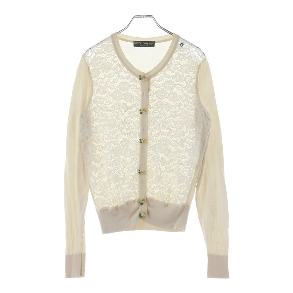 DOLCE & GABBANA(ドルチェアンドガッバーナ) FRONT-LACE KNIT CARDIGAN フローラルレース シアーカーディガン ホワイト レディース