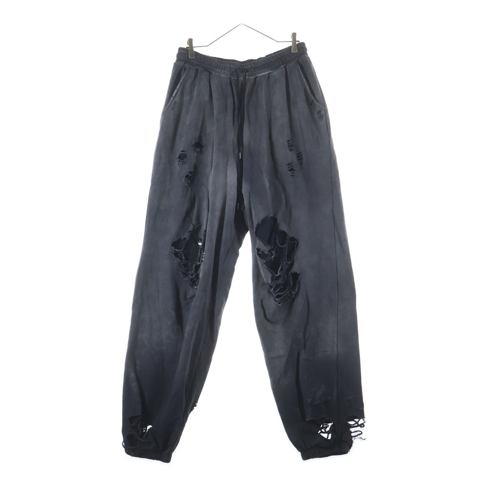NO BRAND(ノーブランド) FR(13)NDS ダメージ加工 ワイドスウェットパンツ ブラック 24A-PTL035-RF